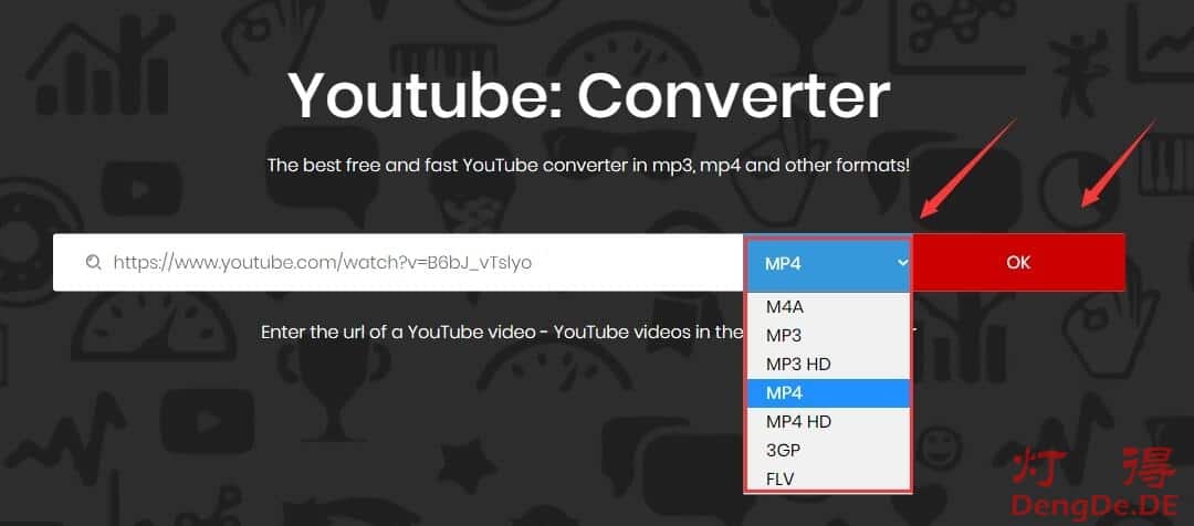 选择你要下载的Youtube视频格式，并按OK键
